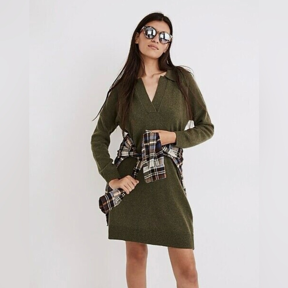 Madewell artichoke green polo sweater dress